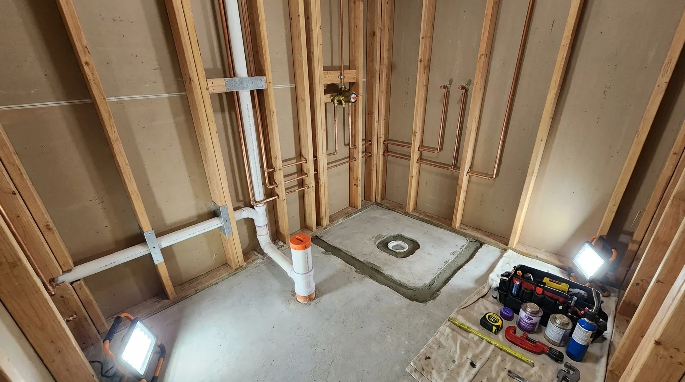 Bathroom rough-in plumbing during remodel by Johns Plumbing LLC in Altamonte Springs