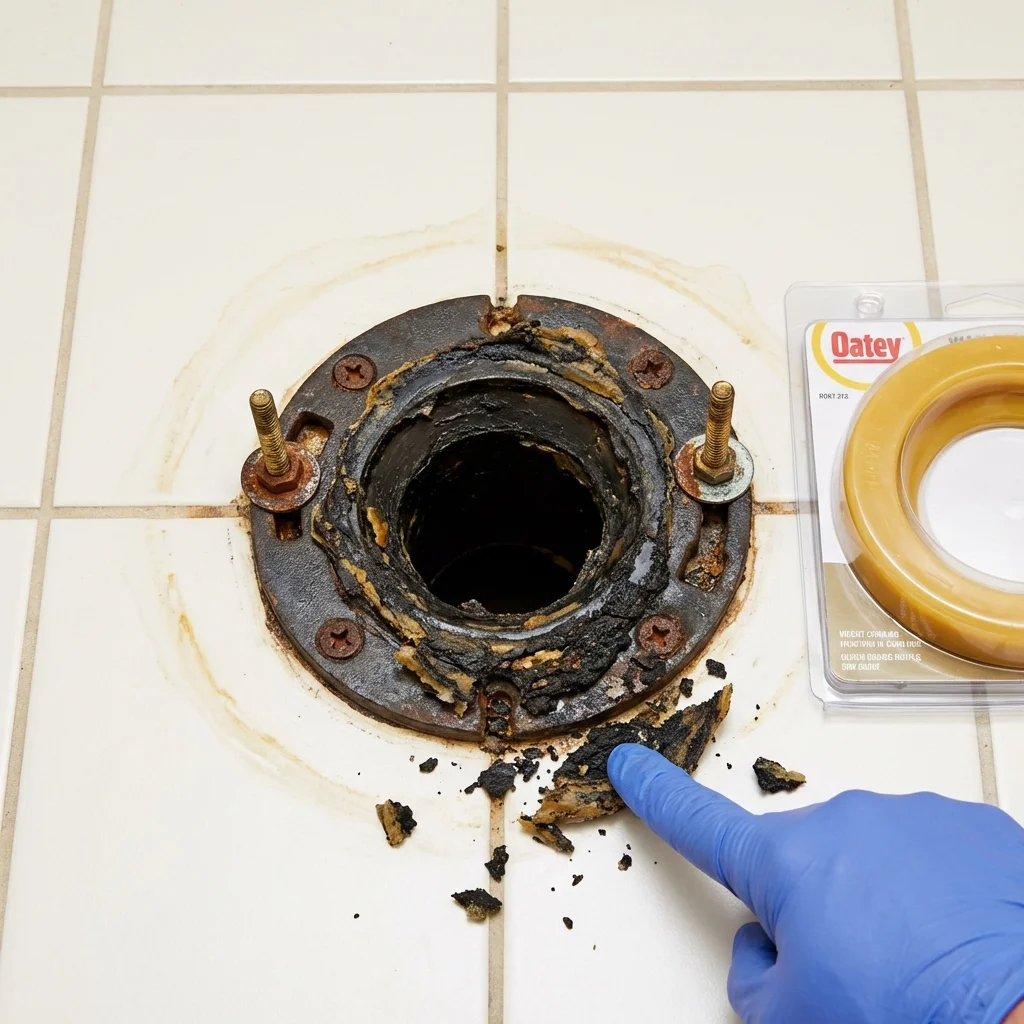 Failed wax ring showing water seepage at the base of a toilet in a Altamonte Springs, FL home